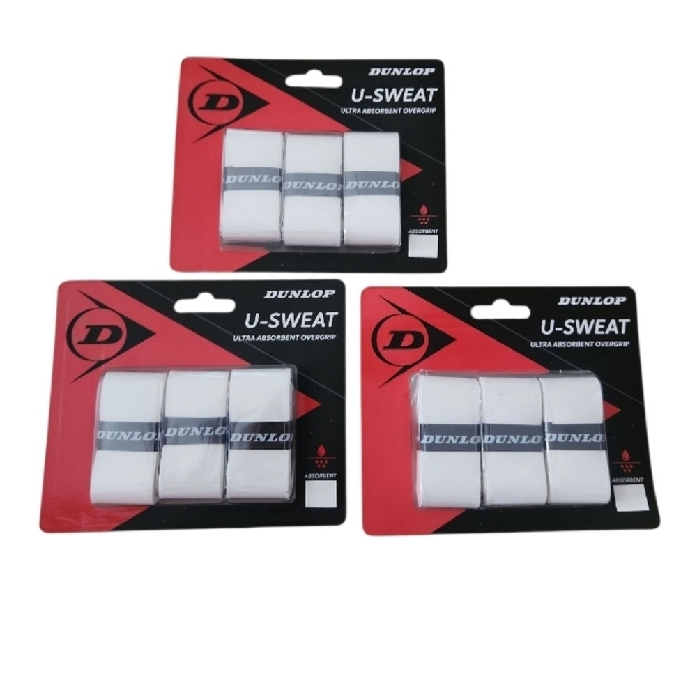 Dunlop Sports U-Sweat OVERGRIP White NEW 3 Packs!!!